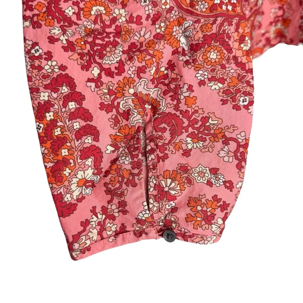 J. Crew Puff Sleeve Top Blouse Oversized Paisley Print Pink Women Size XL Ruffle - Picture 9 of 13